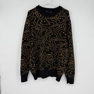 WeSC Smiley Face Knit Sweater Black Yellow Unisex Mens L Womens XL Streetwear